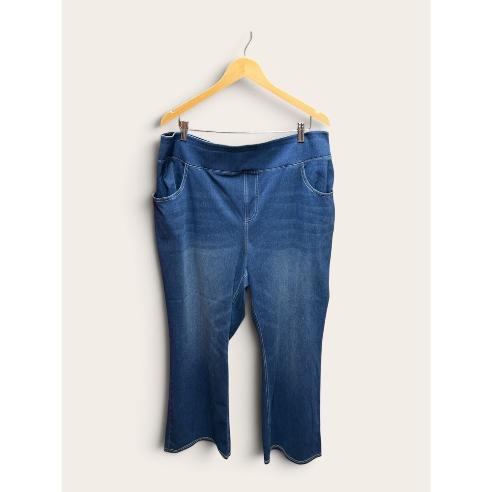Halara Women 3X Blue Wide Leg High Waisted Pull On Denim Jeans EUC